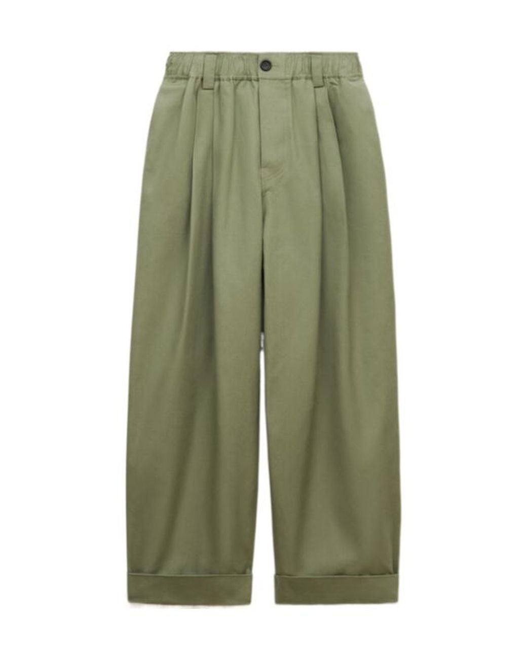 Marni Green Pleated Turn-Up Hem Trousers