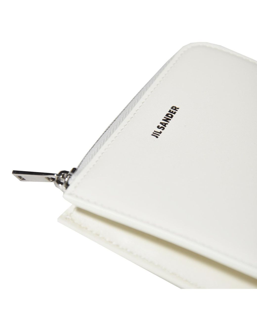 Jil Sander White Logo Embossed Zipped Cardholder for men