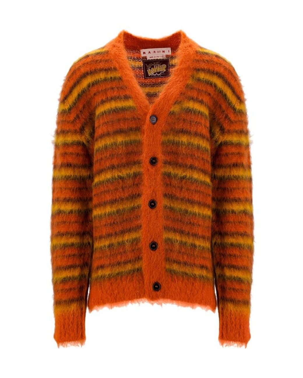 Marni Orange V-Neck Striped Knit Cardigan for men