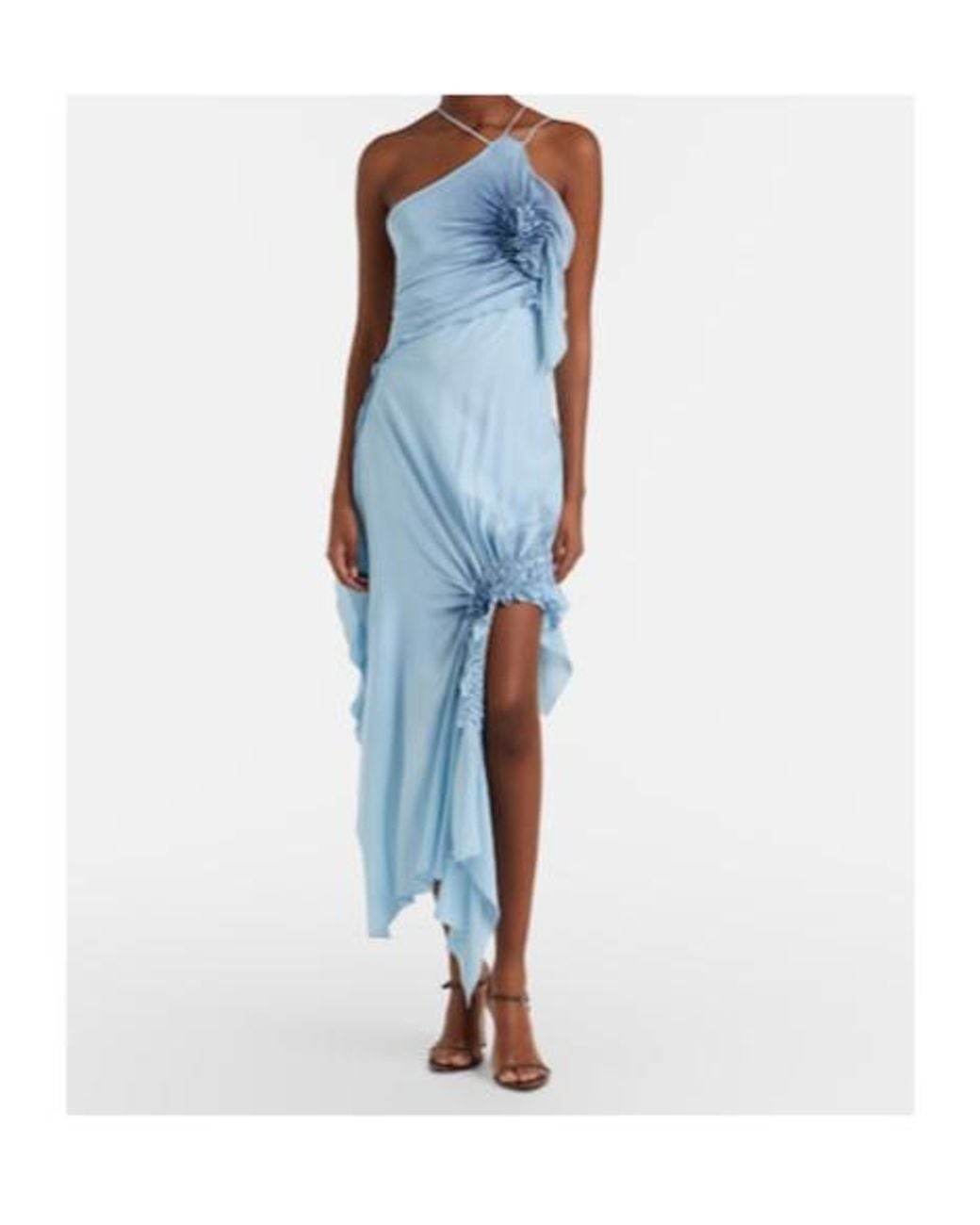 Victoria Beckham Blue Asymmetric Smocked Silk Cocktail Dress