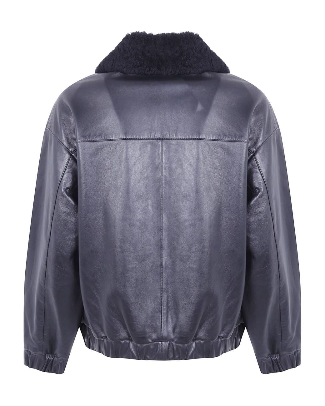 Liviana Conti Blue Shearling-Collar Leather Jacket