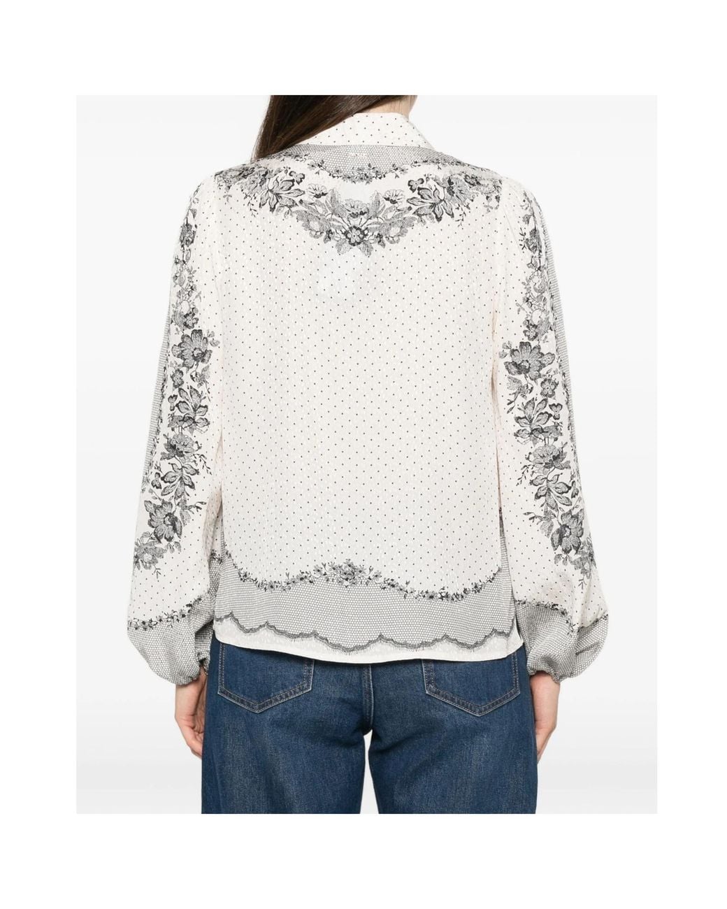 Twinset White Floral-Print Polka-Dot Blouse