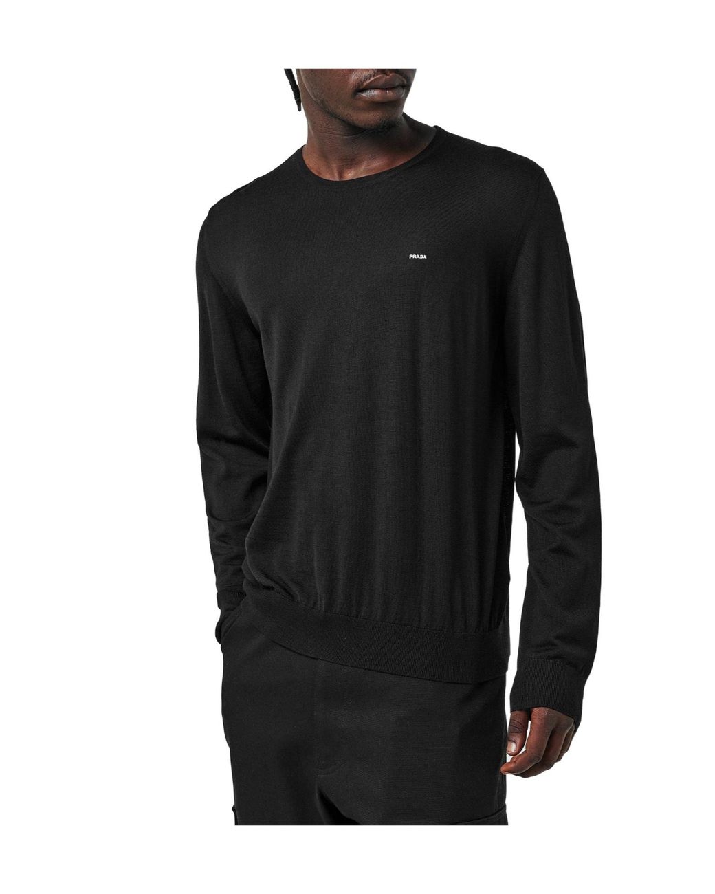 Prada Black Crew-Neck Long-Sleeve Knit Sweater for men