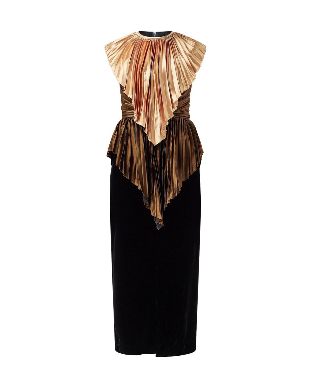 Gucci Black Colorblock Pleated Sleeveless Midi Gown