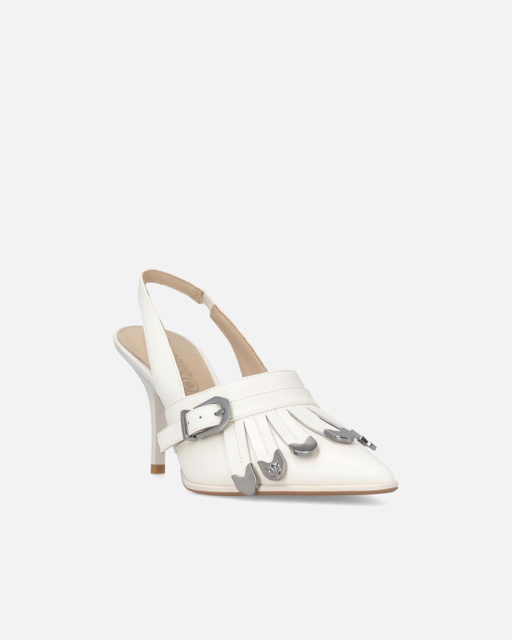 Pinko White Slingback Fringed-Detail Pumps