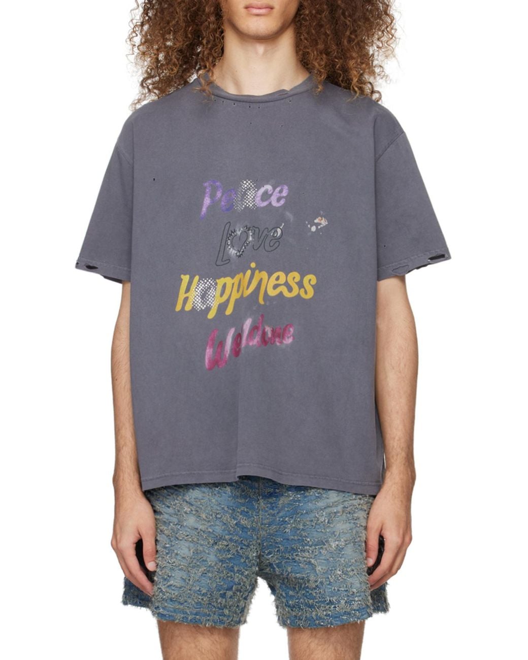we11done Gray Slogan-Print Cottton T-Shirt for men