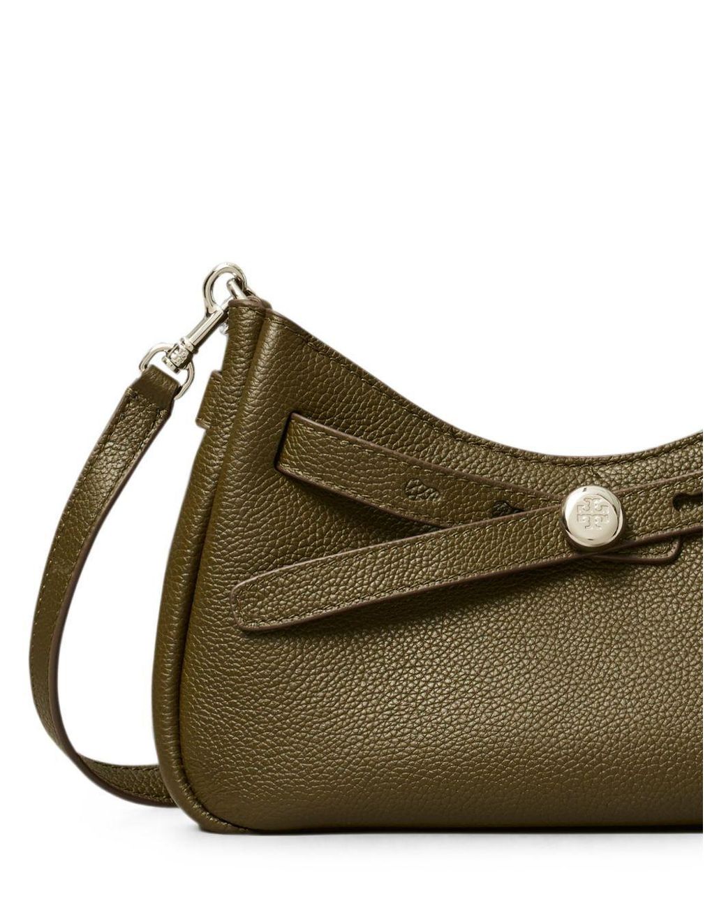 Tory Burch Green Logo Plaque Zipped Shoulder Bag