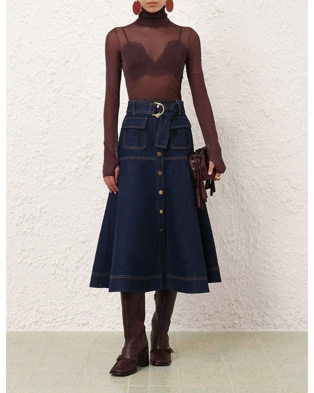 Zimmermann Blue Trailblazer Belted A-Line Skirt