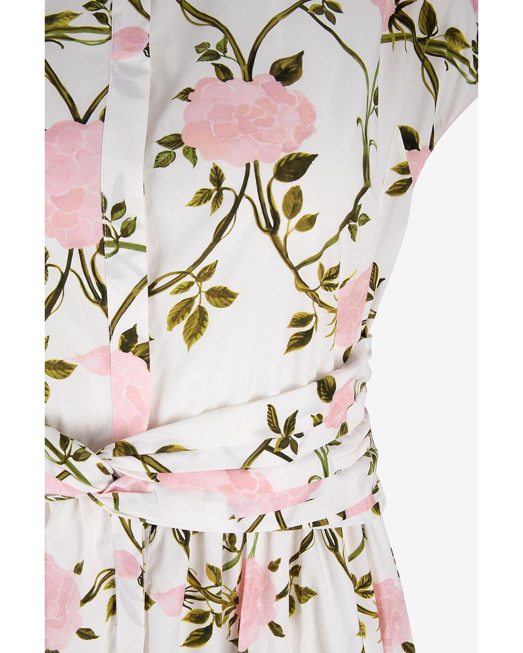Giambattista Valli White Rose-Print Poplin Long Shirt Dress