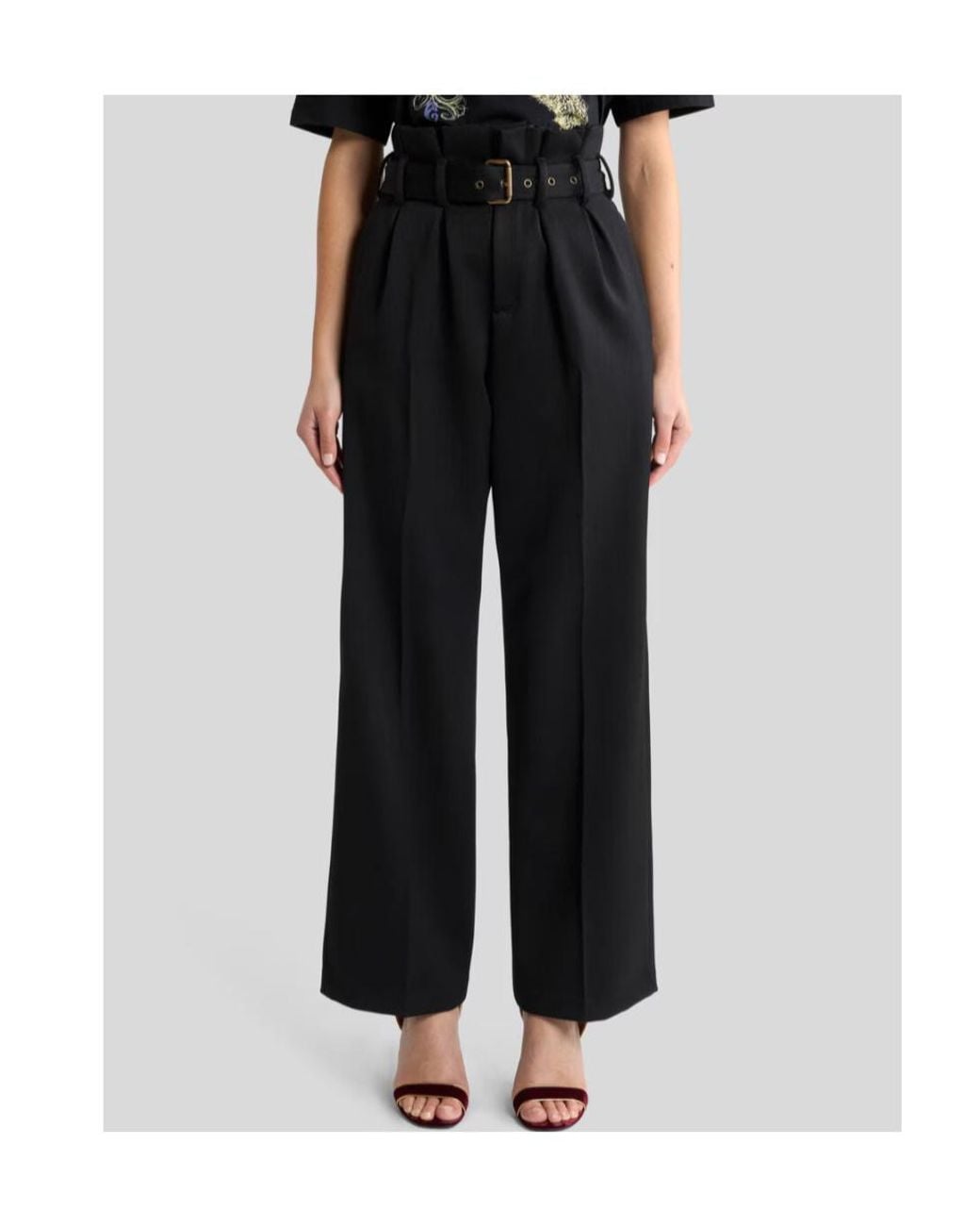 Etro Black Wide-Leg Wool Trousers With Belt