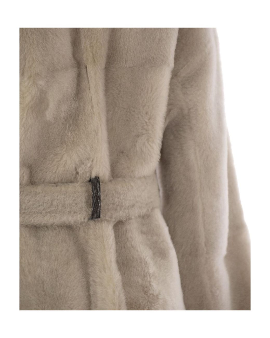 Brunello Cucinelli Natural Shiny Detailed Reversible Shearling Coat