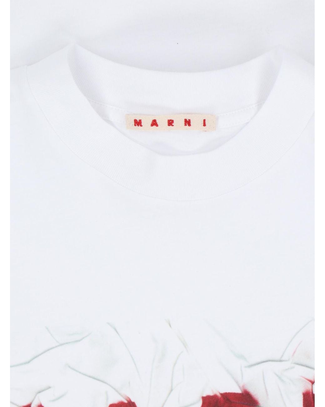 Marni White Logo Printed Crewneck T-Shirt for men