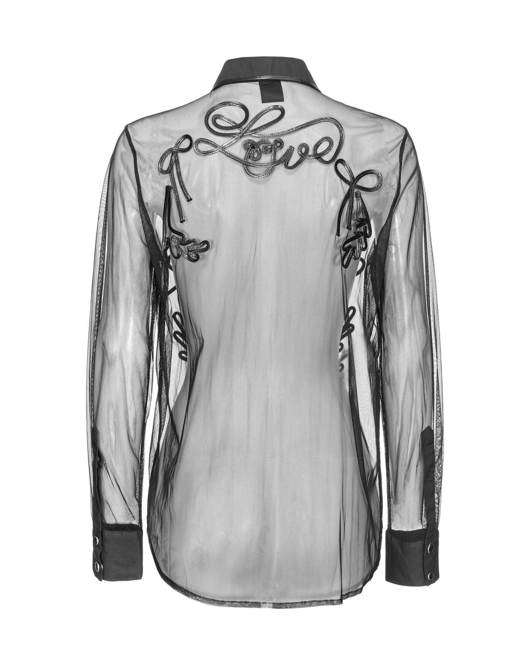 Pinko Gray Semi-Sheer Embroidered Buttoned Shirt