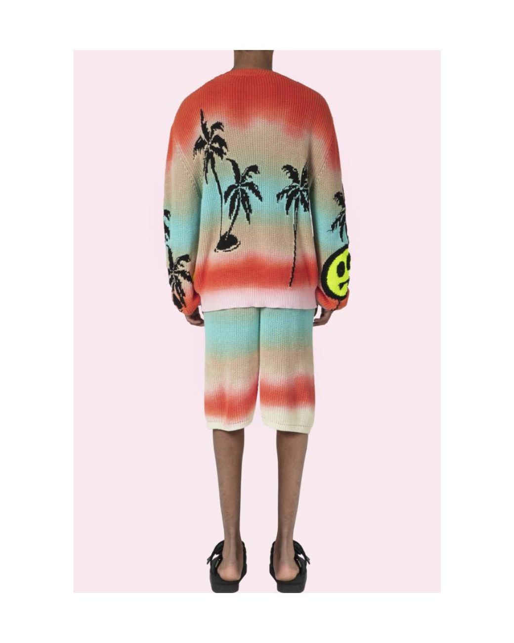 Barrow Red Plam Tree Graphic Intarsia Crewneck Sweater for men