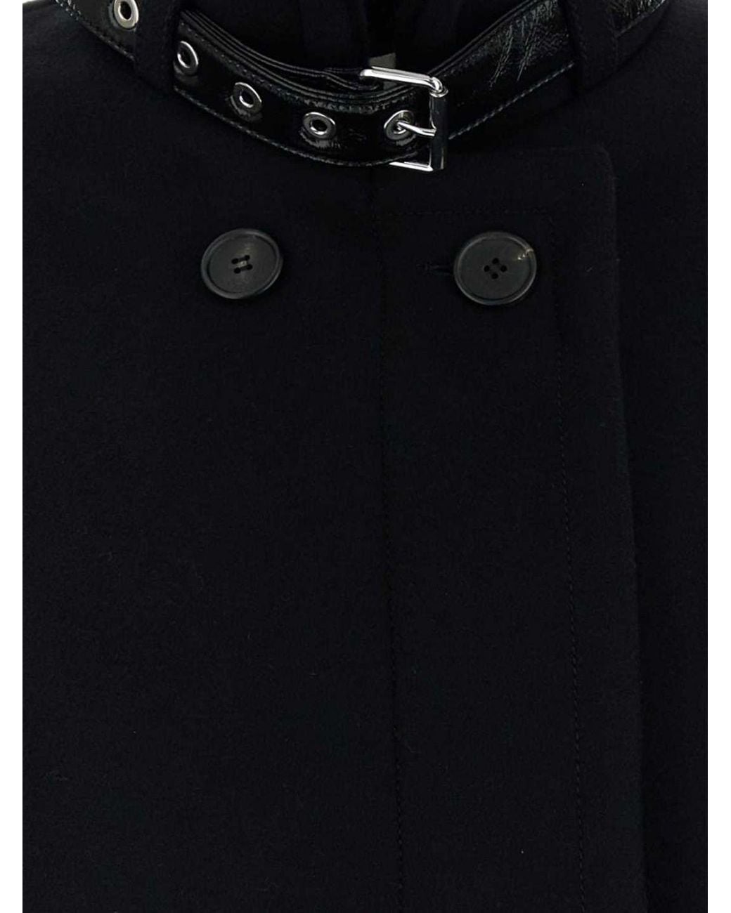 Lanvin Black Buckled-Collar Double-Breasted Short Coat