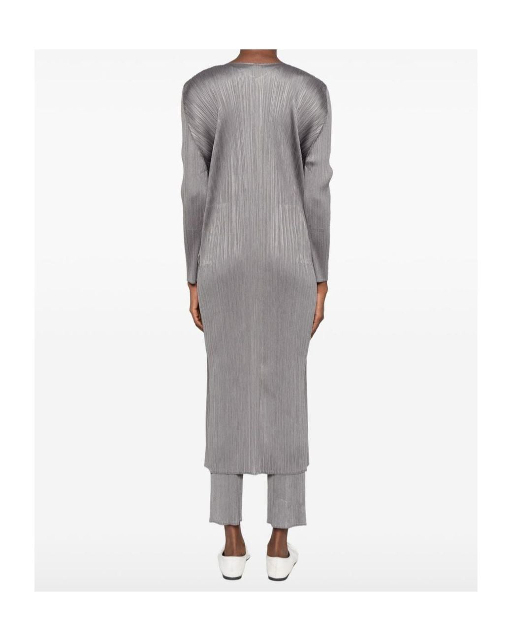 Pleats Please Issey Miyake White Pleated Long Cardigan