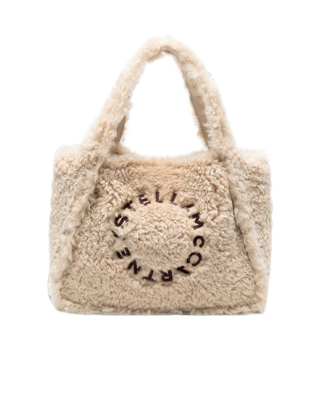 Stella McCartney Natural Stella Logo Embroidered Shearling Tote Bag
