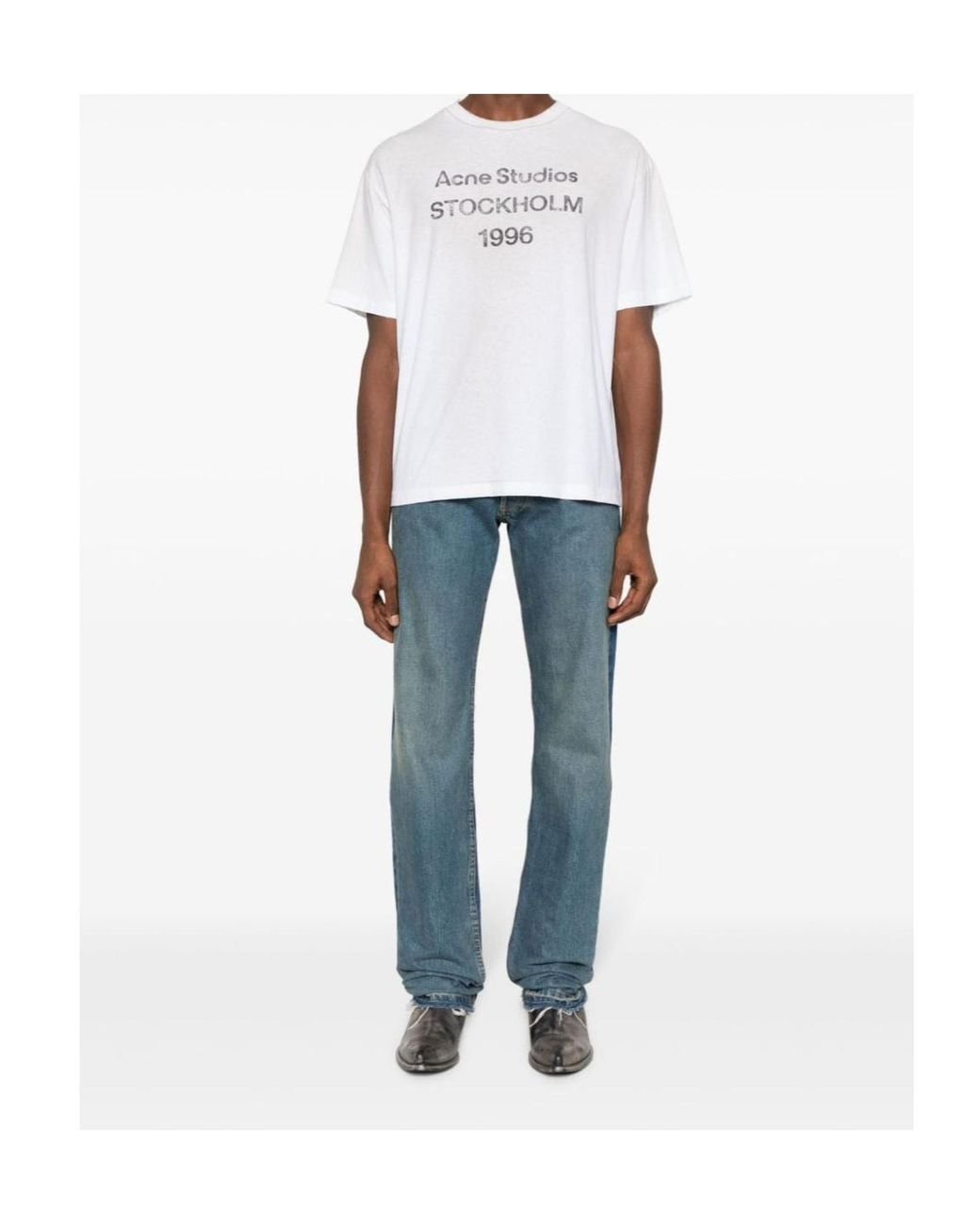 Acne White Stockholm Logo T-Shirt for men