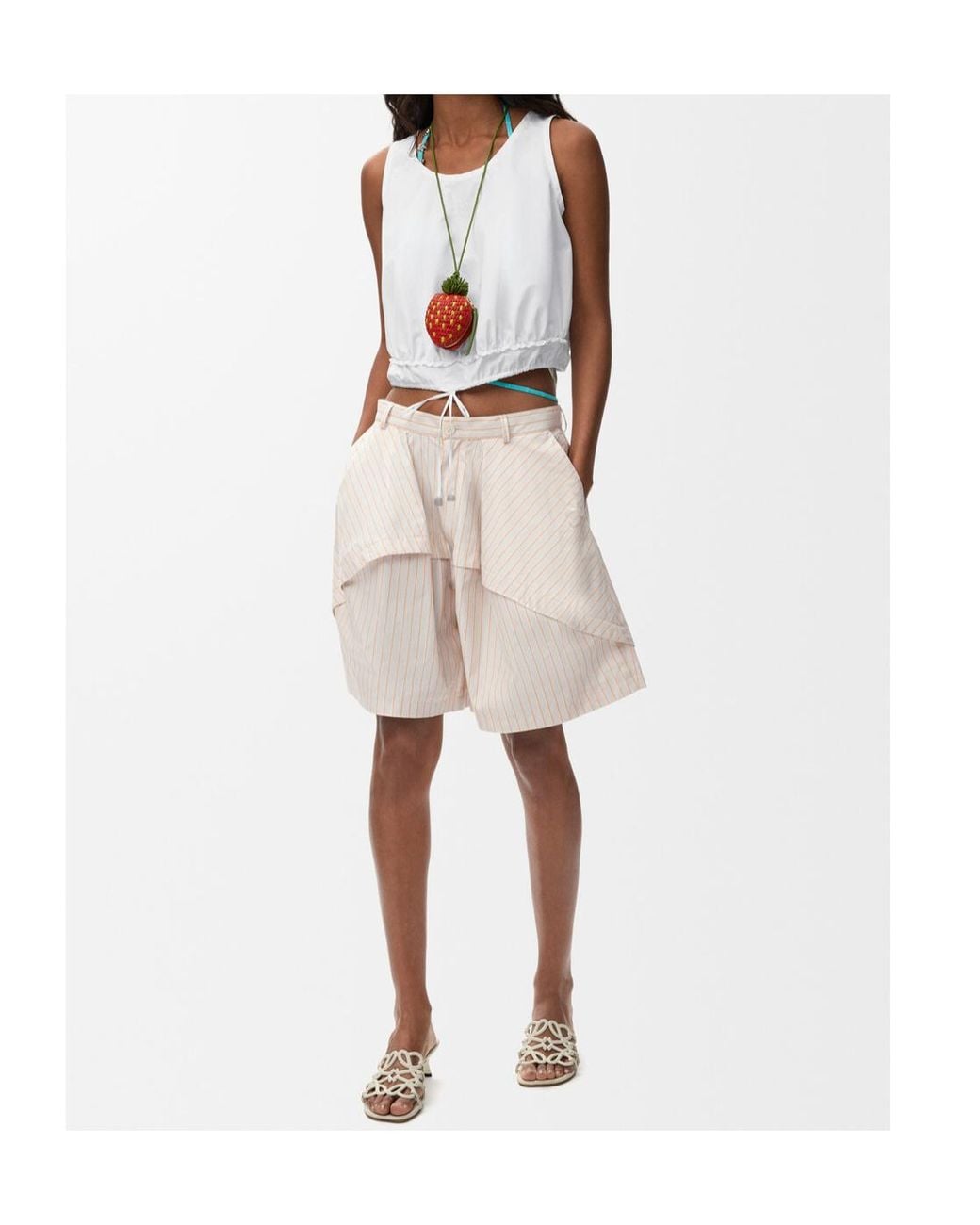 Loewe White Drawstring Waist Crewneck Top
