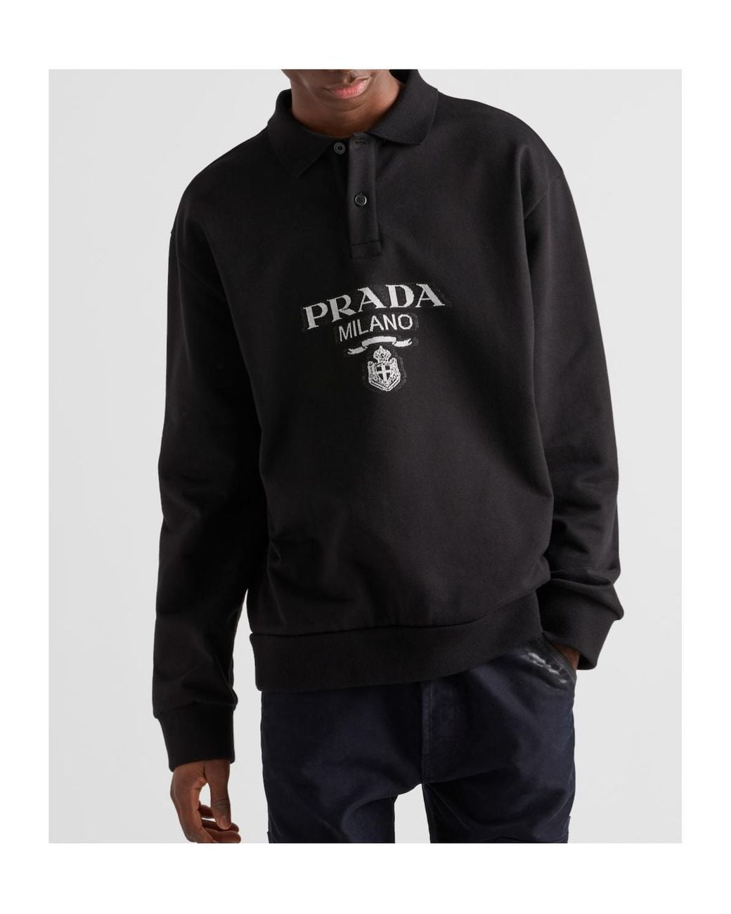 Prada Black Long-Sleeved Cotton Polo Shirt for men