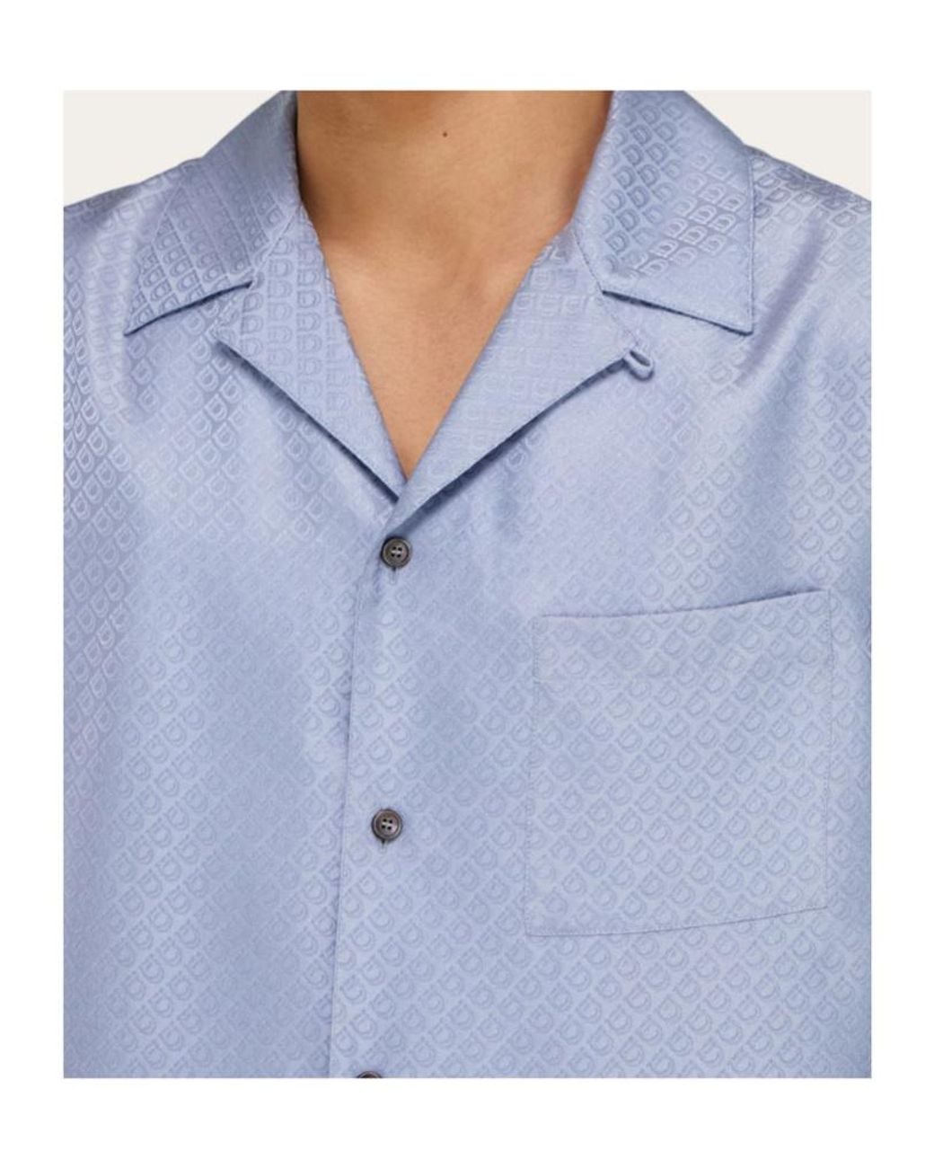 Ferragamo Blue Short Sleeve Silk Shirt for men