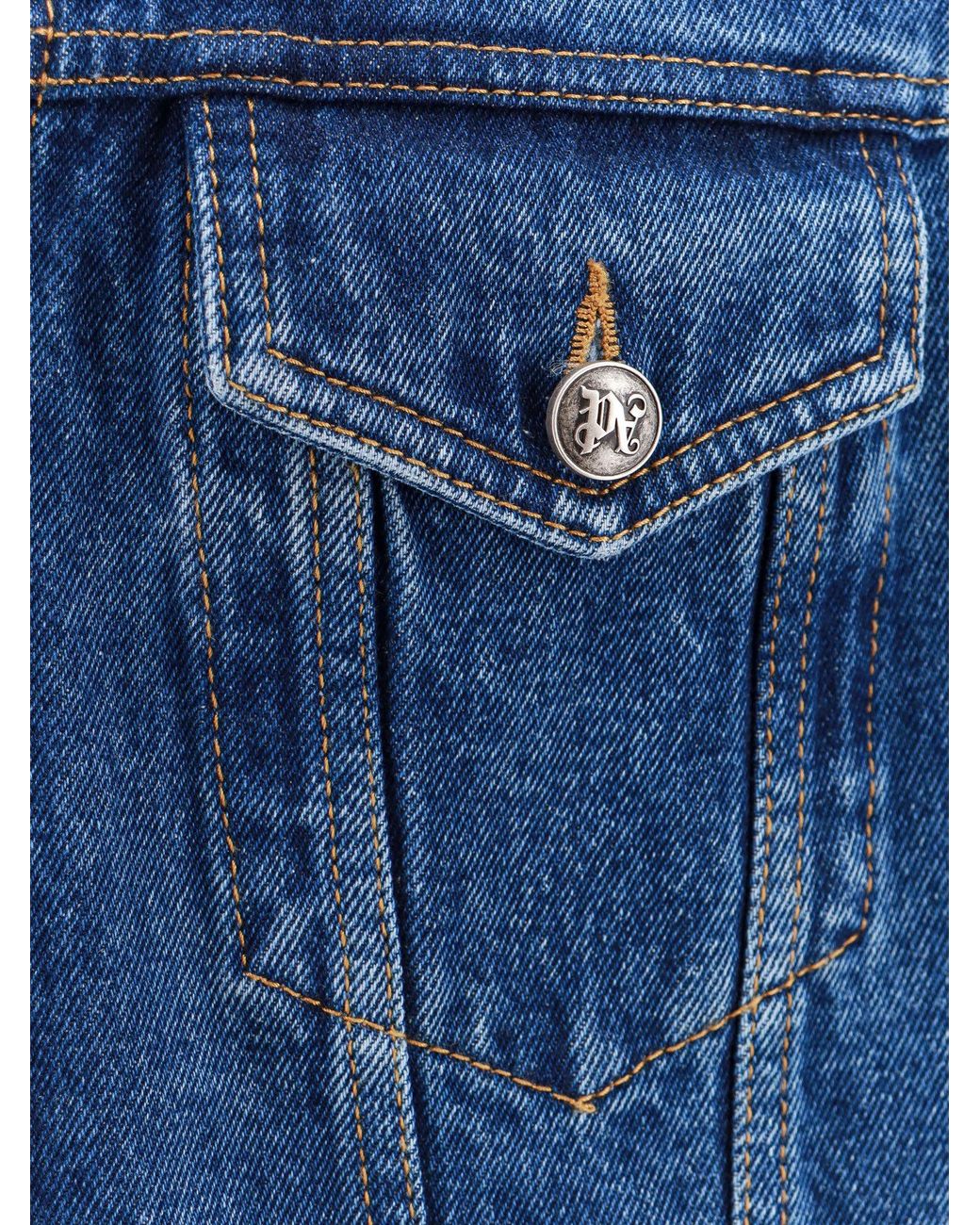 Palm Angels Blue Monogram Detailed Denim Jacket for men