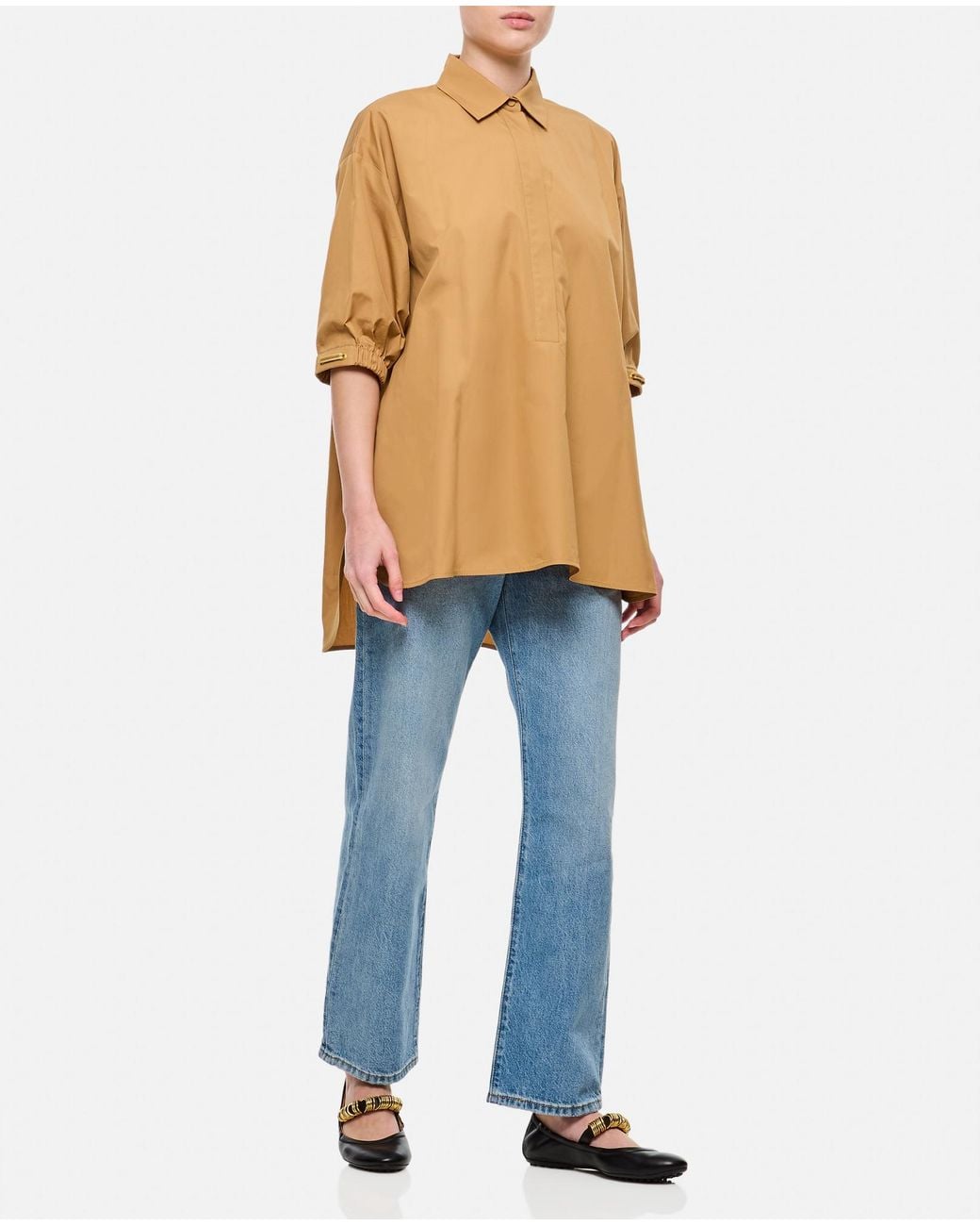 Max Mara Natural Teano Button-Up Long-Sleeved Top