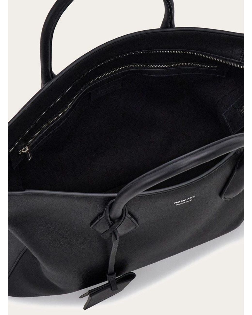 Ferragamo Black Monogram Structured Leather Tote Bag for men