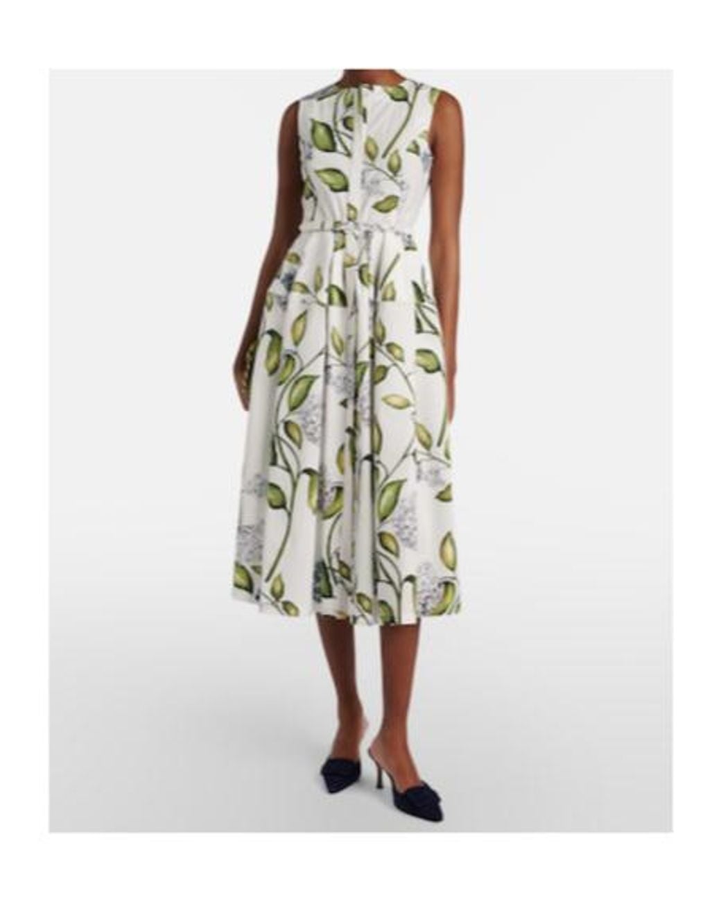 Oscar de la Renta White Porcelain Flower Cotton-Blend Midi Dress
