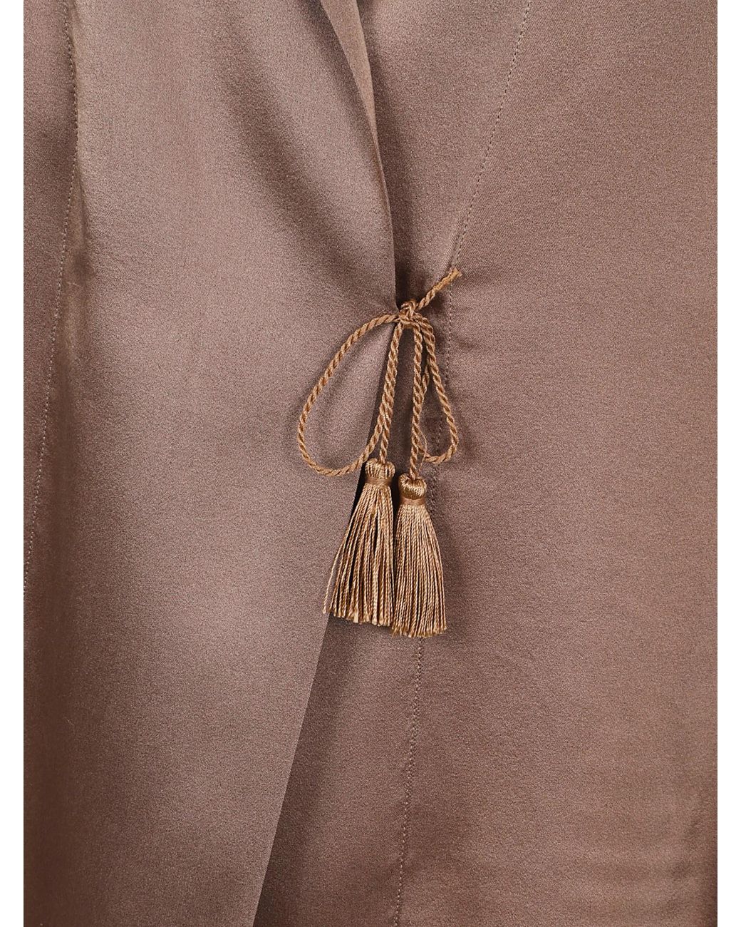 Forte_forte Brown Shiny Stretch Silk Satin Crossed Shirt