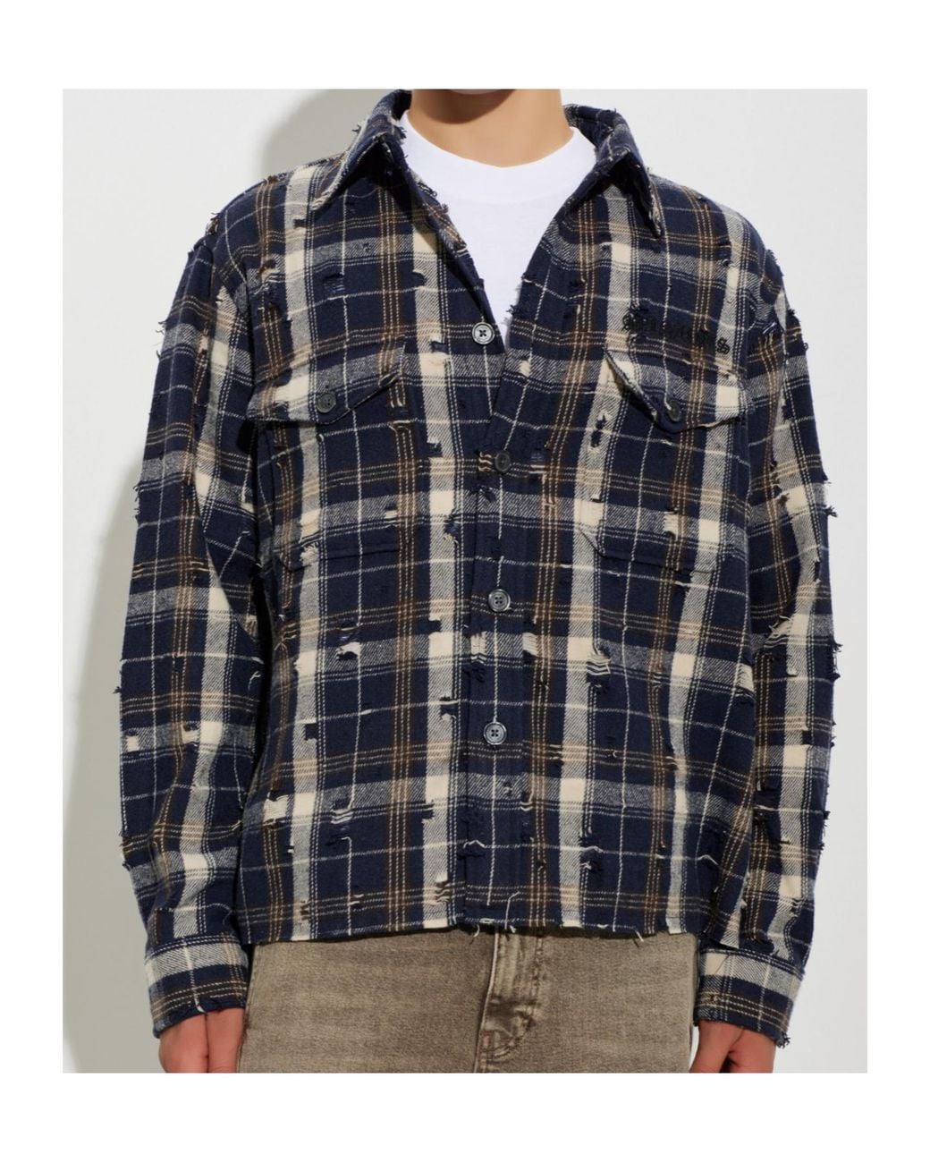 AllSaints Blue Rei Distressed Check Shirt for men