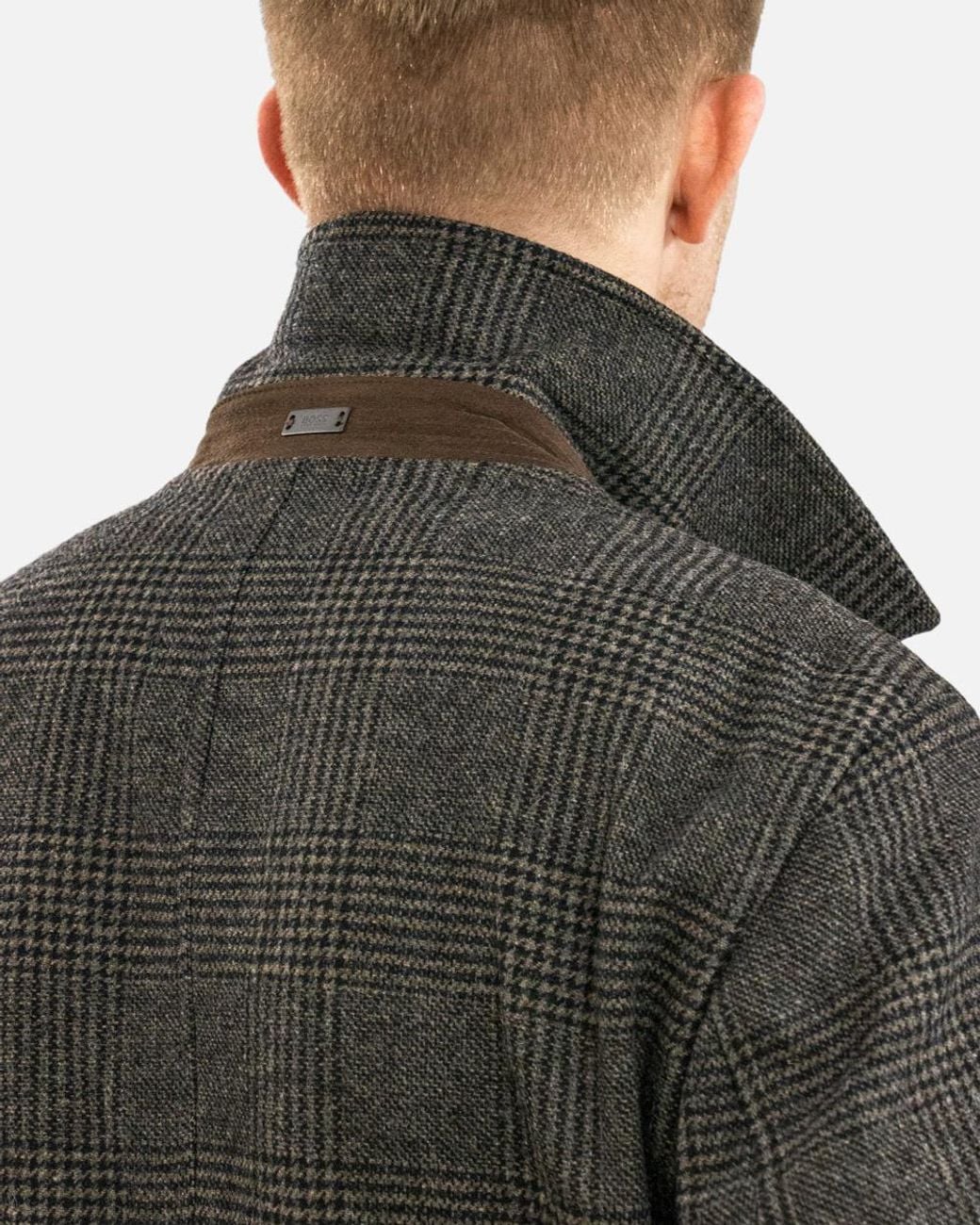 Boss Gray Plaid Long-Sleeved Coat for men