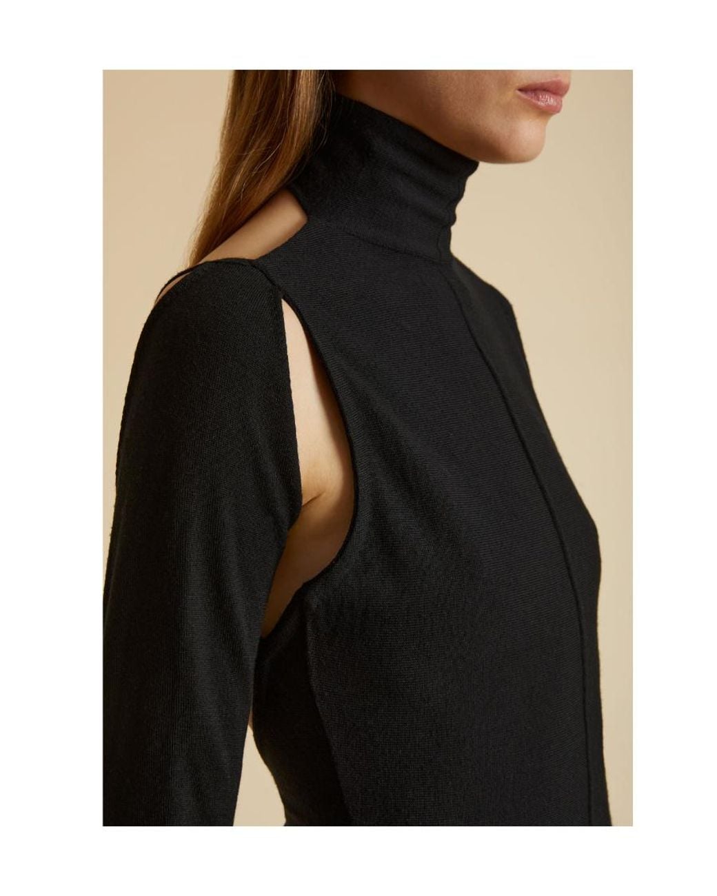 Khaite Black Turtleneck Cut-Out Detailed Top