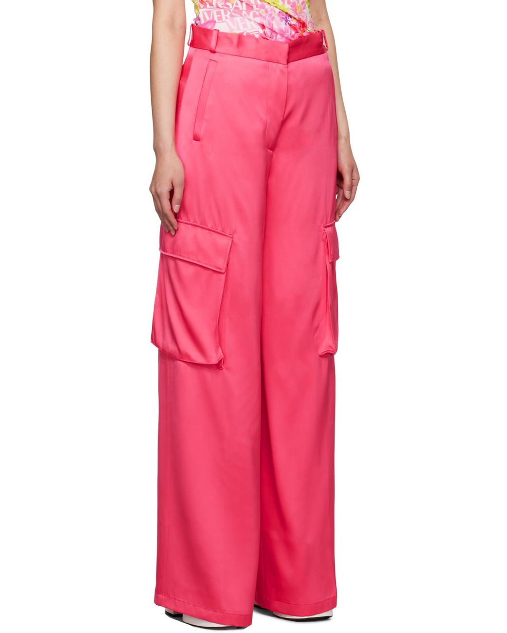 Versace Pink High-Waisted Wide-Leg Cargo Pants