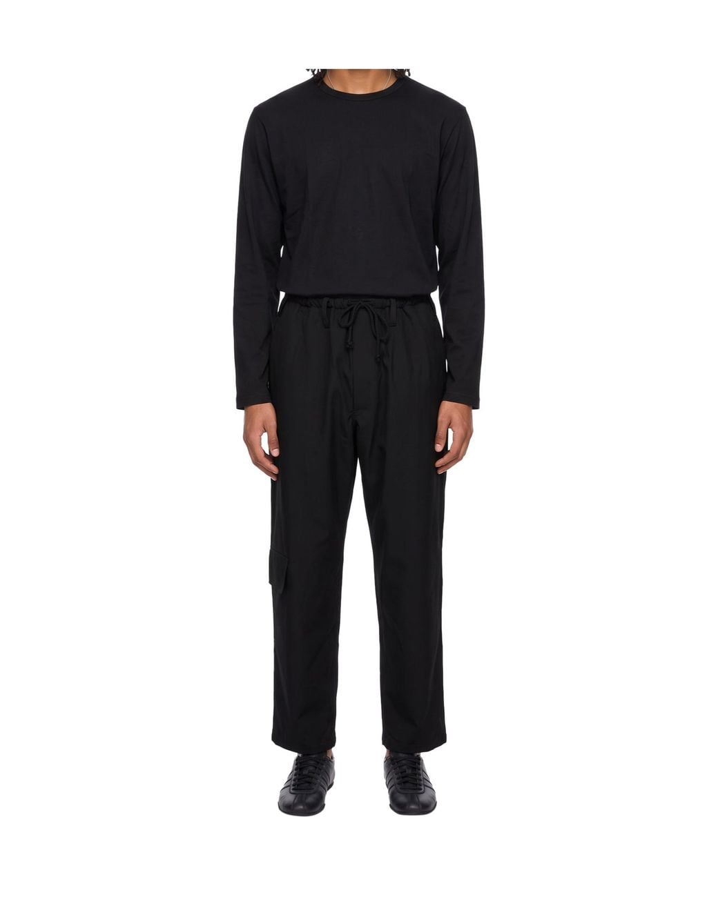Yohji Yamamoto Black Drawstring-Waist Gabardine Cargo Pants for men