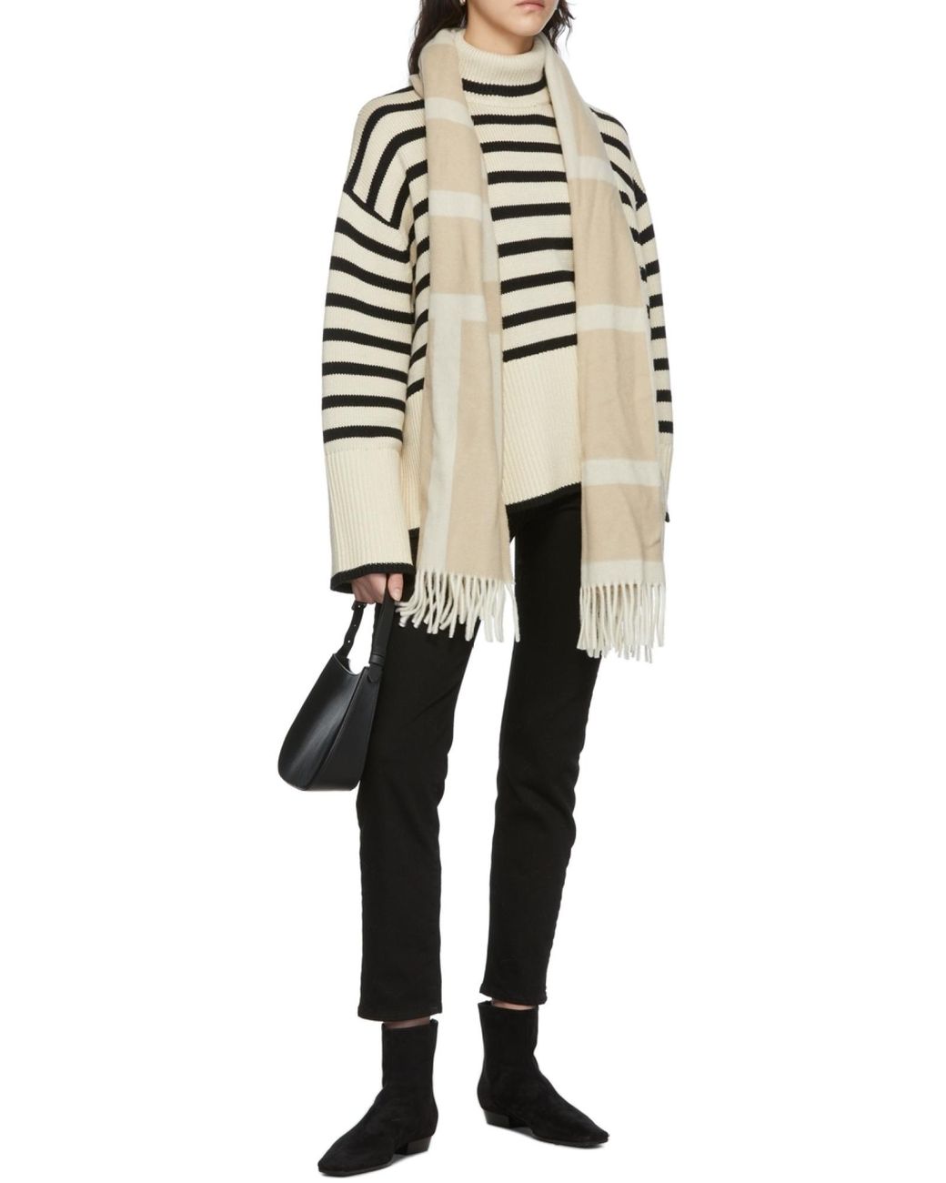 Totême Black Striped Turtleneck Wool-Blend Knitted Jumper