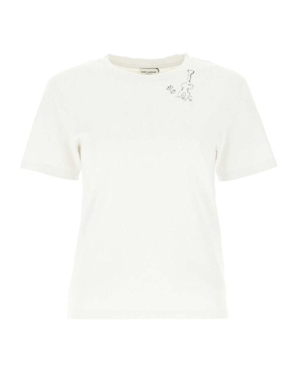 Saint Laurent White Guitar Motif T-Shirt