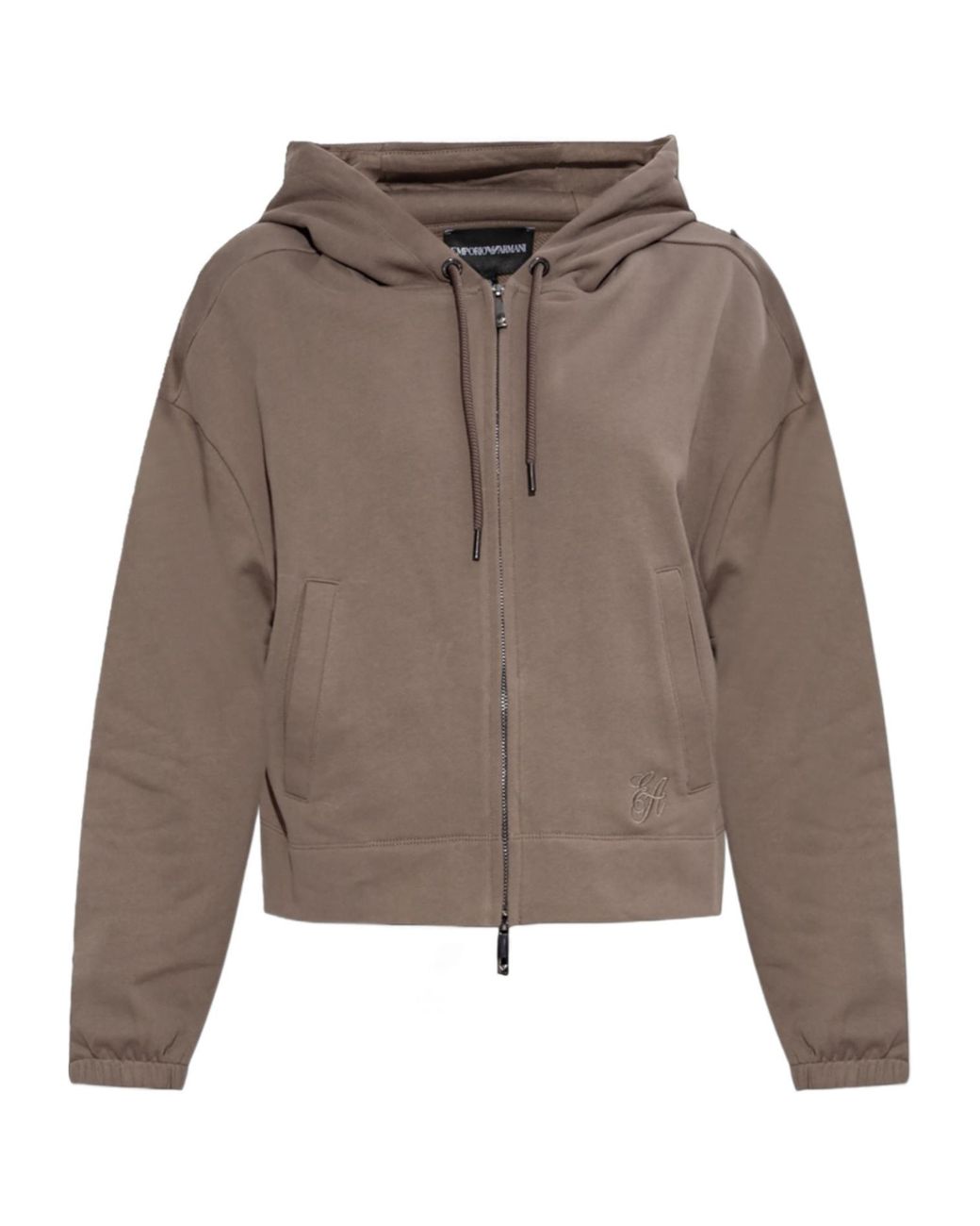 Emporio Armani Brown Asv Logo Embroidered Zip-Up Hoodie