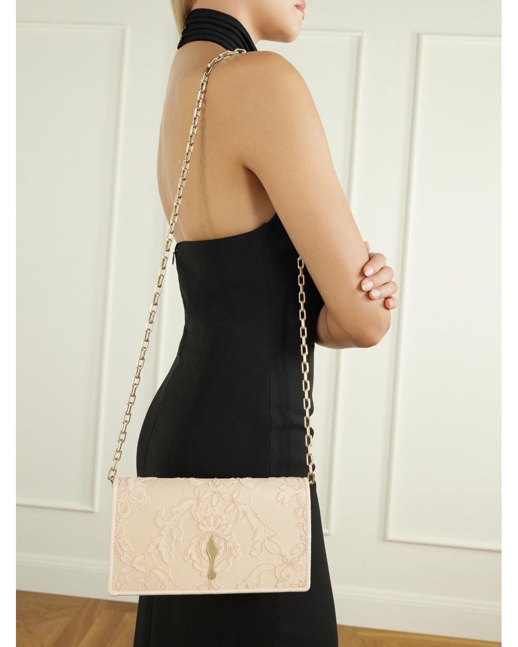 Christian Louboutin Natural Bettina Lace-Trimmed Satin Clutch