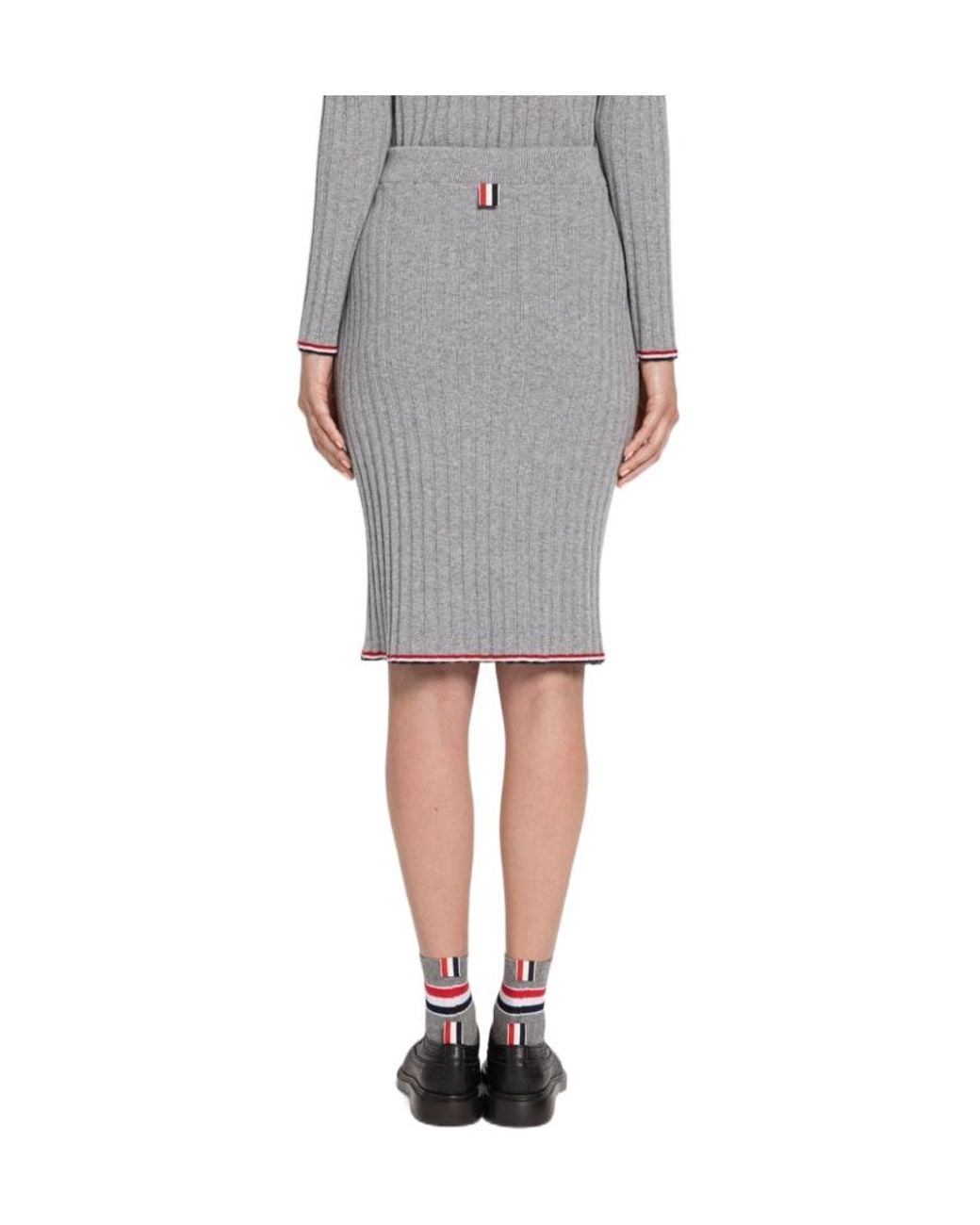Thom Browne Gray Ribbed-Knit Cashmere Pencil Skirt