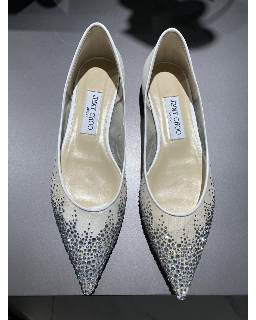 Jimmy Choo Natural Love Flat Crystal-Embellished Ballerina Shoes