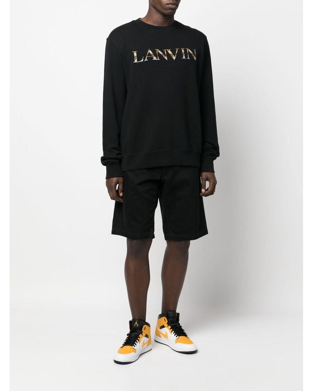Lanvin Black Logo Embroidered Crewneck Sweatshirt for men