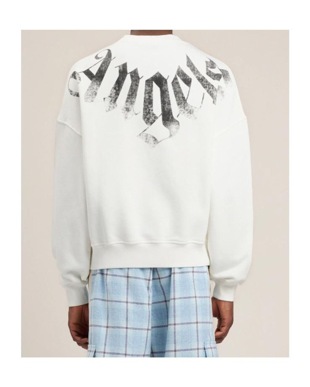 Palm Angels White Big Neck Logo Loose Crewneck Sweatshirt for men