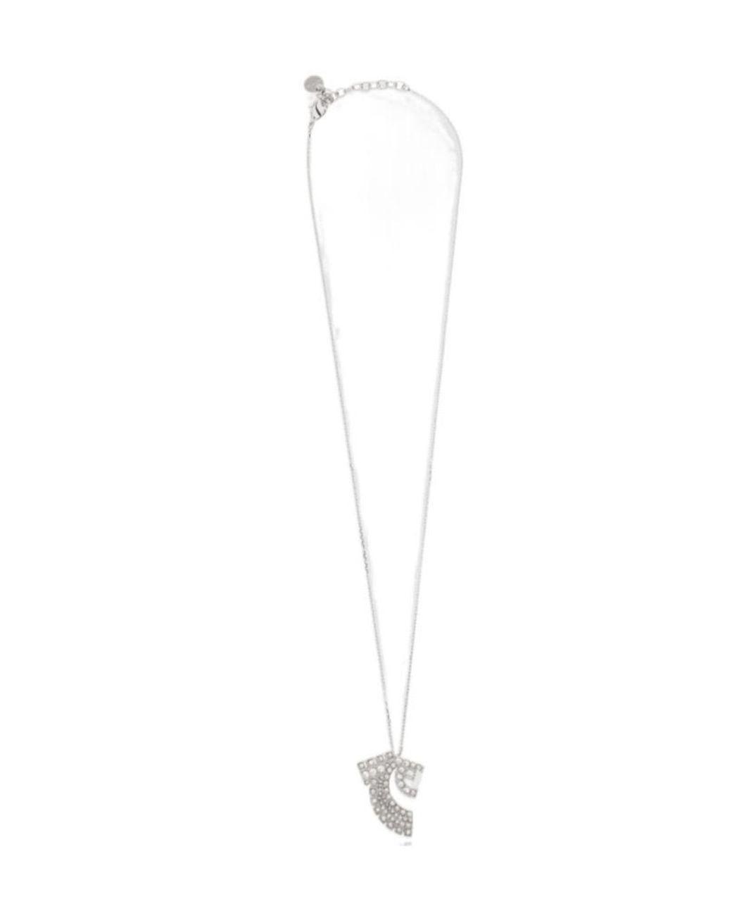 Ferragamo White Ferragamo Embellished Pendant Chained Necklace