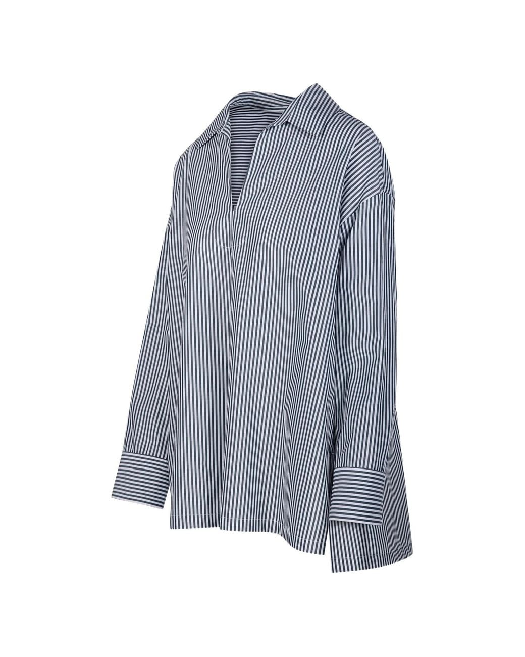 Max Mara Blue Cotton Poplin Stripe Blouse