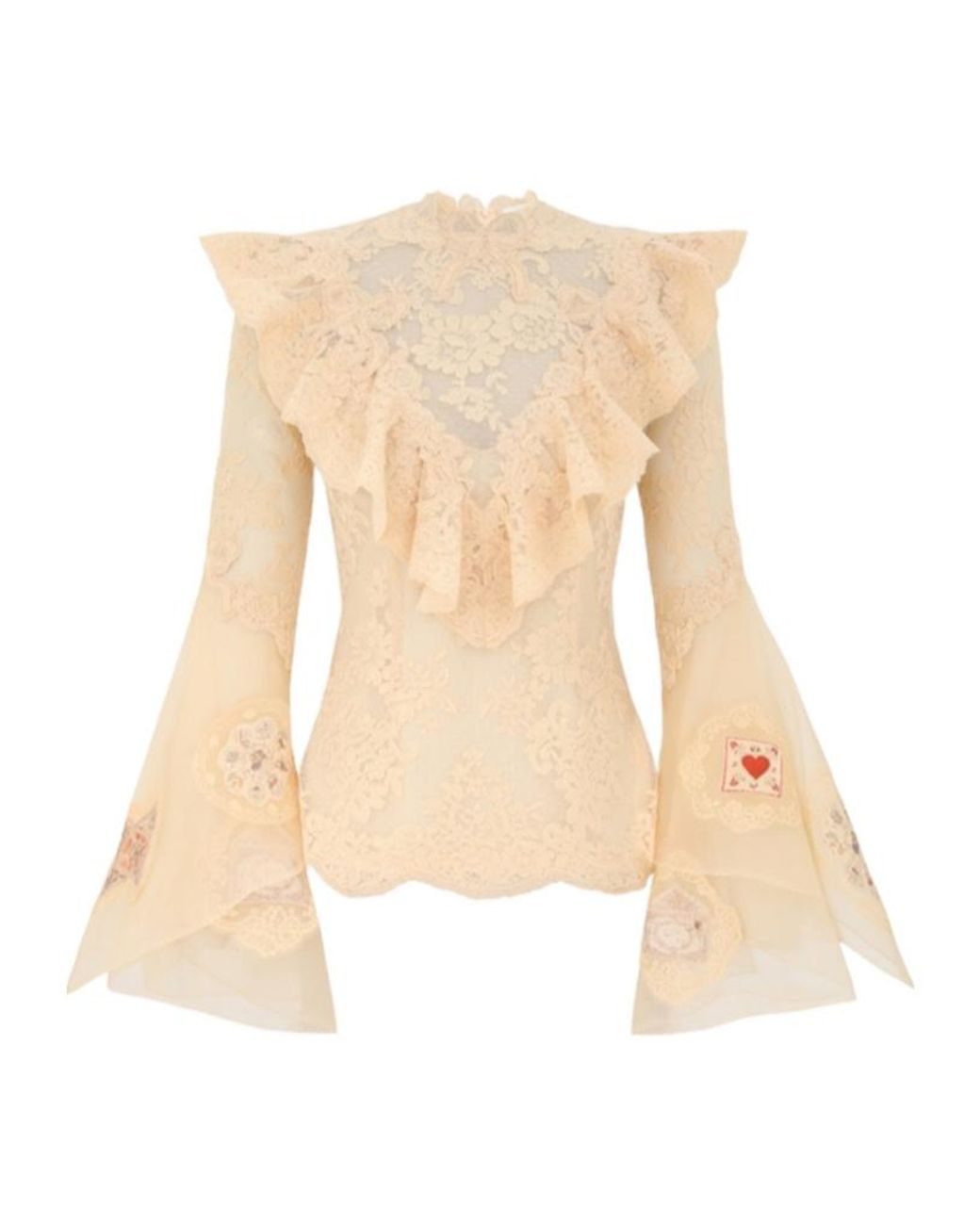 Zimmermann Natural Flared Sleeve Ruffled Lace Shirt