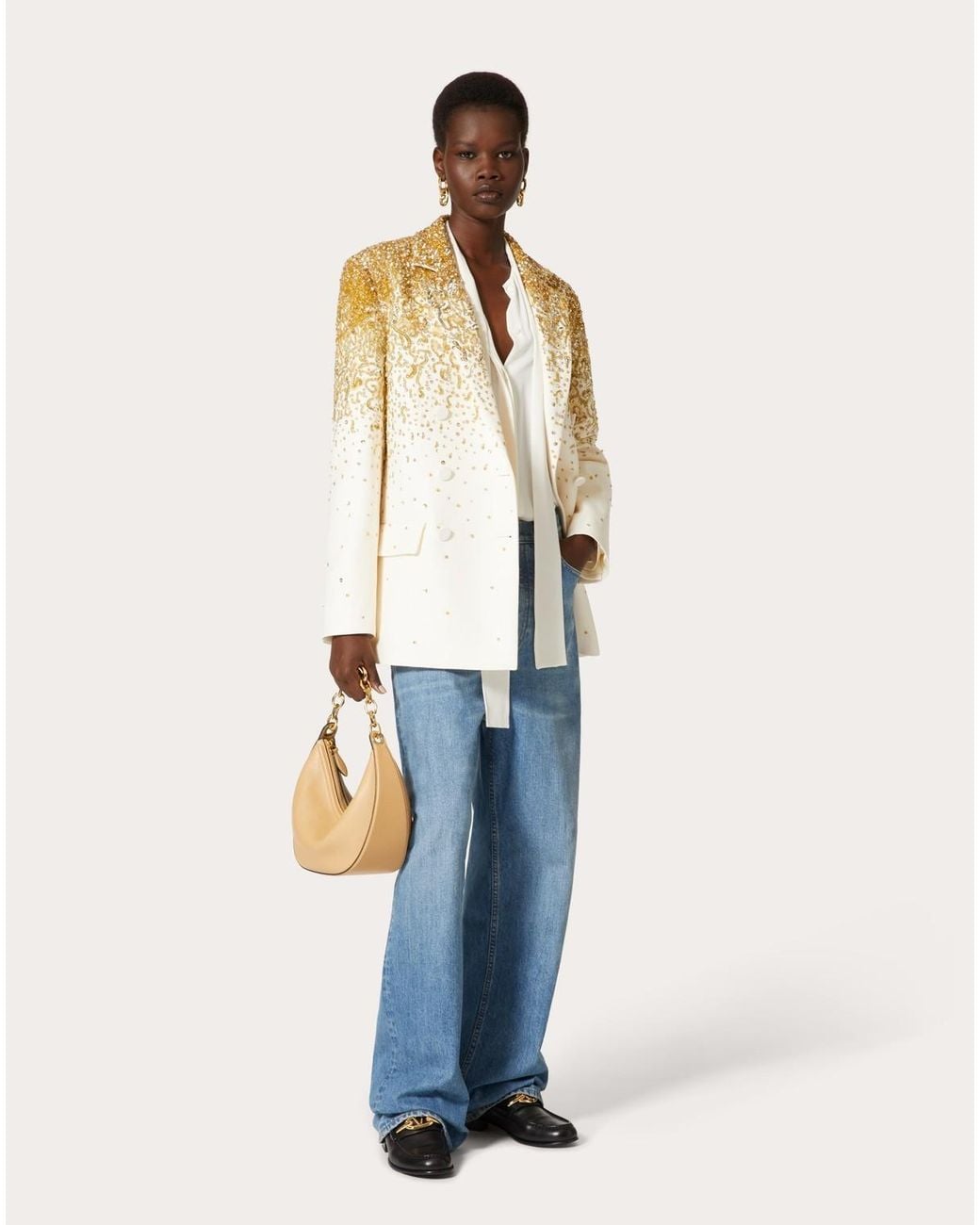 Valentino Natural Embroidered Crepe Couture Blazer