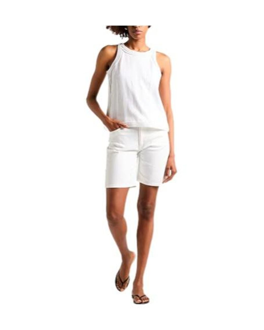 MAX&Co. White Solid Color Linen Tank Top