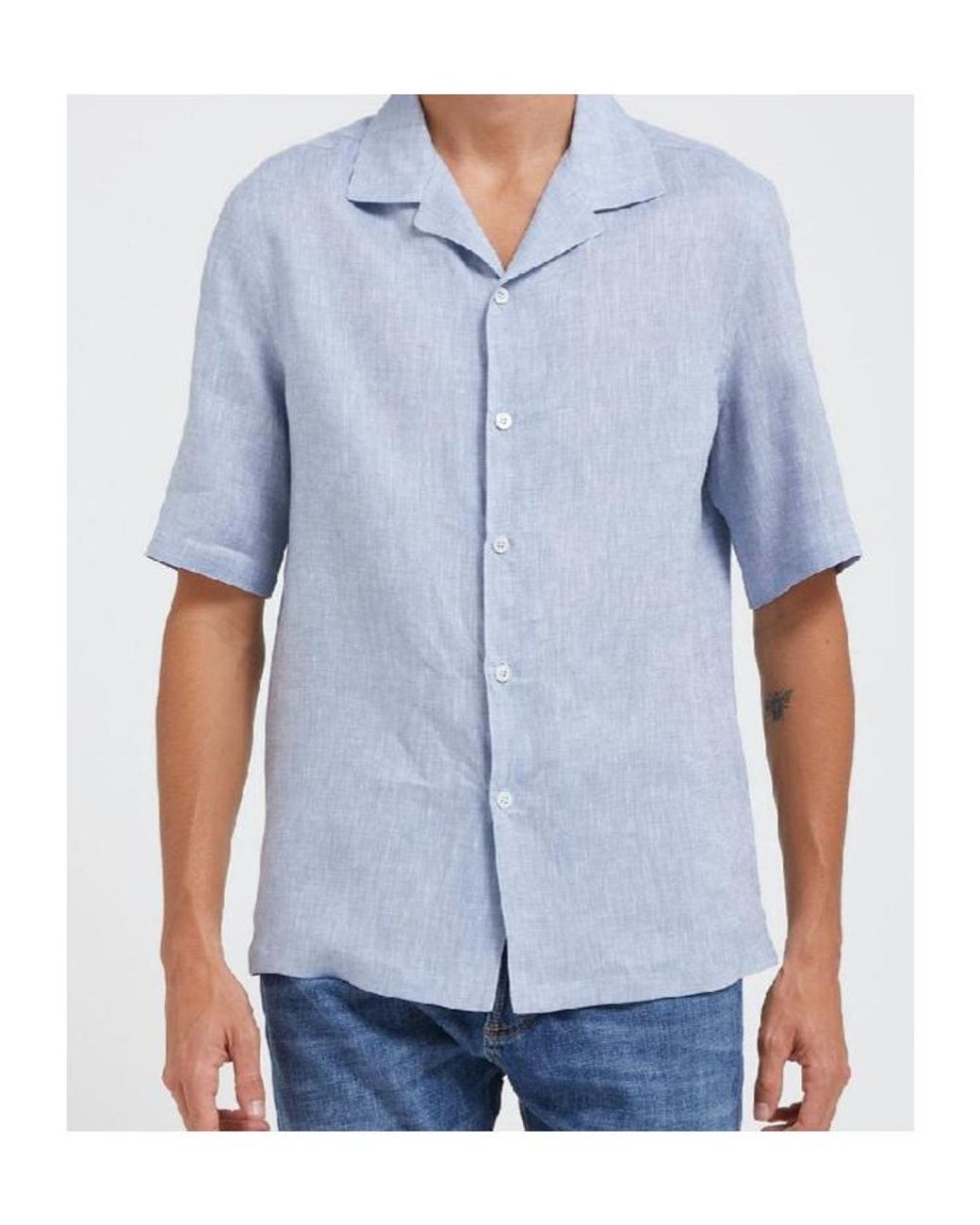 Brunello Cucinelli Blue Short-Sleeved Button-Up Shirt for men