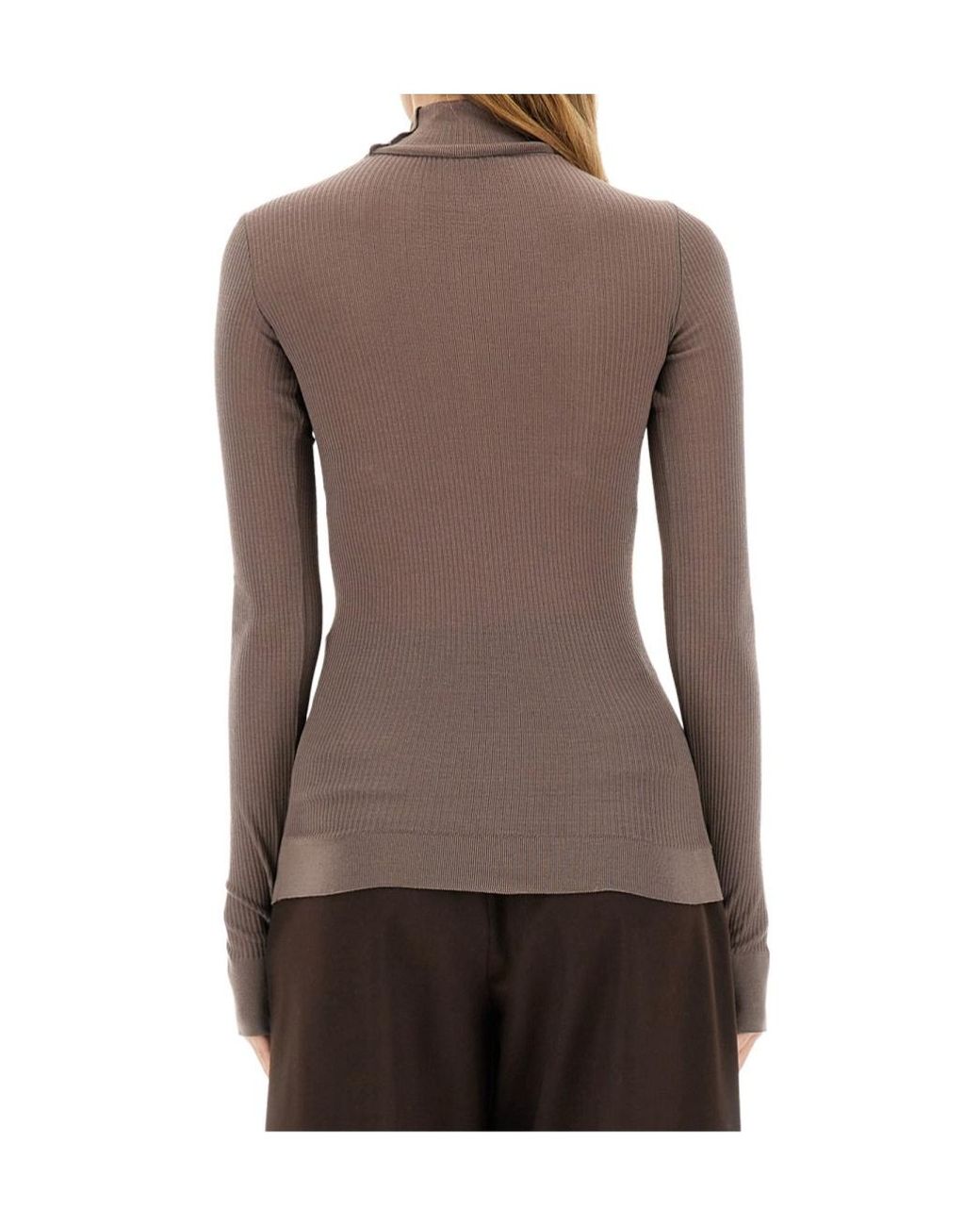 Lemaire Brown Long Sleeve Turtleneck Ribbed Top